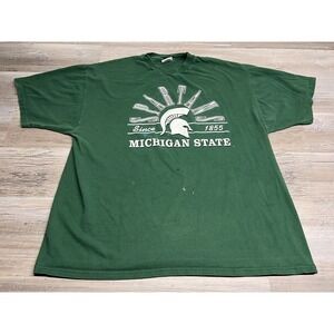Vintage 90s Michigan State Spartans T-Shirt Sun Faded Green Sz 2XL Single Stitch